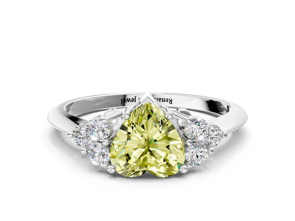 Sterling Silver Heart-Shaped Cluster Accent Engagement Ring Setting for Fancy Yellow Center