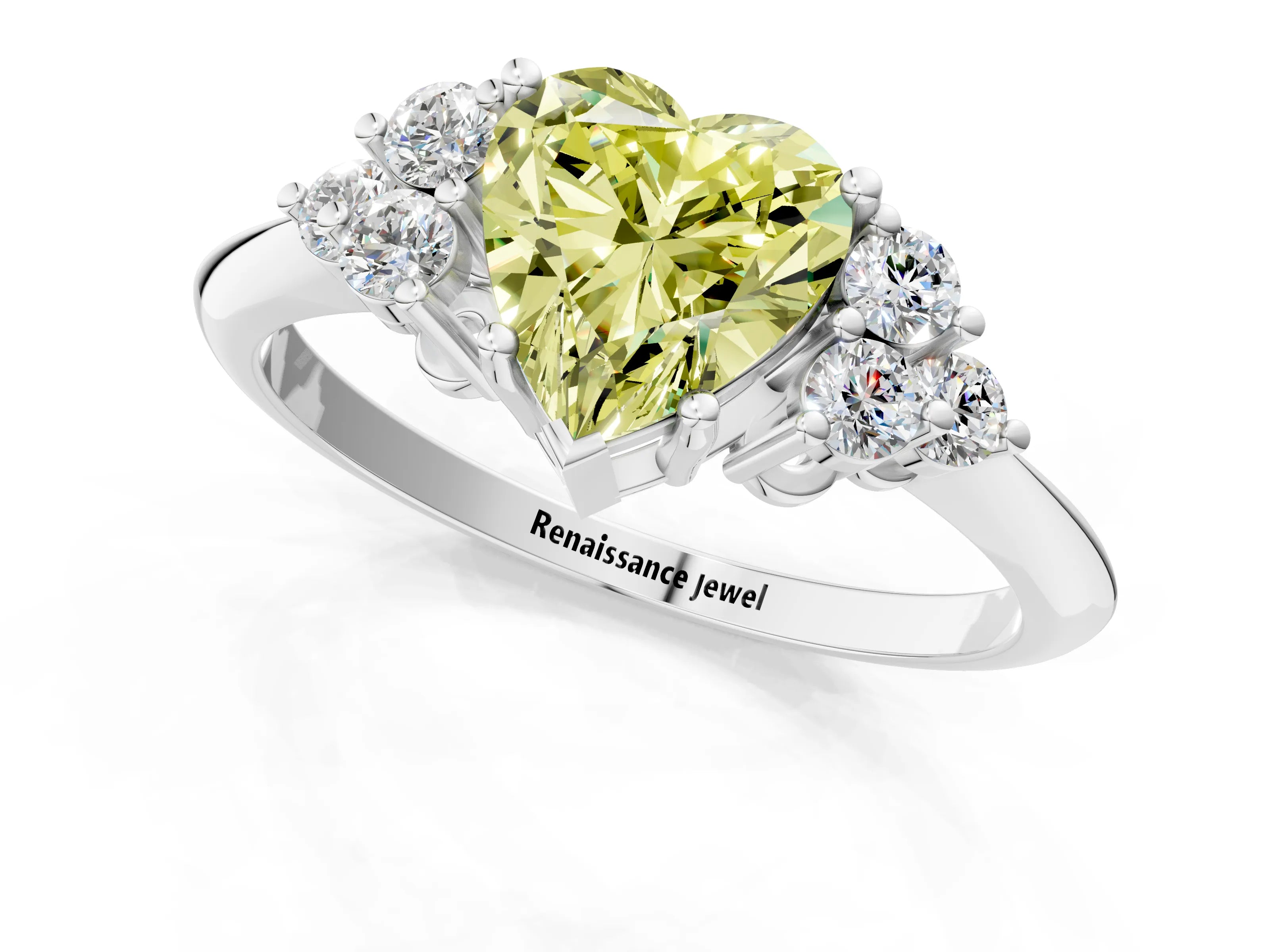 Silver Fancy Yellow Heart Cut Cut Diamond Cluster Ring with Solitaire Band and Four-Prong Setting_19