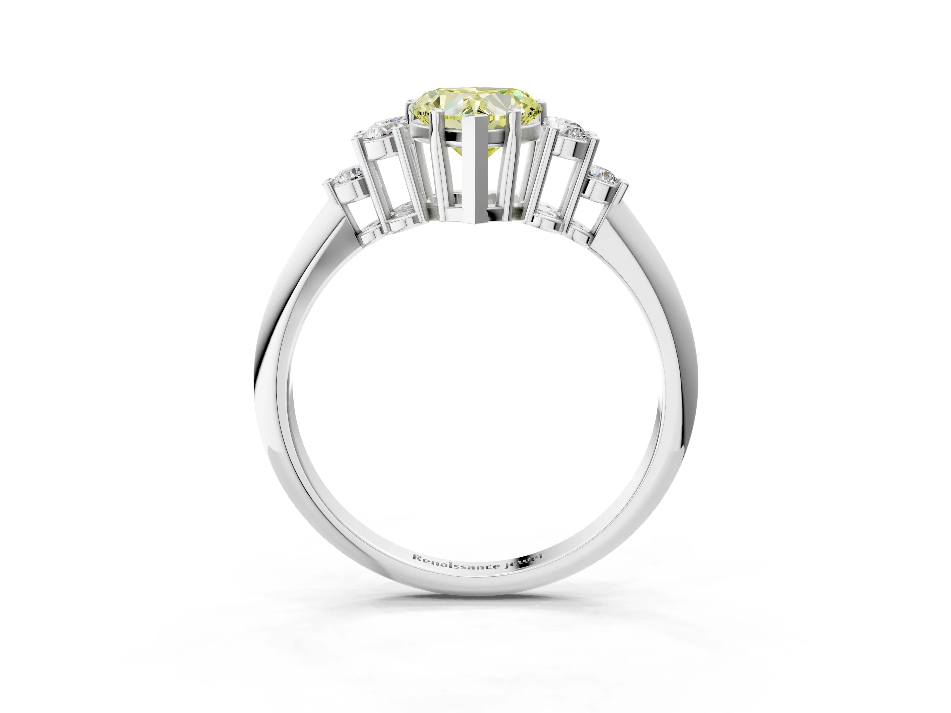Silver Fancy Yellow Heart Cut Cut Diamond Cluster Ring with Solitaire Band and Four-Prong Setting_21