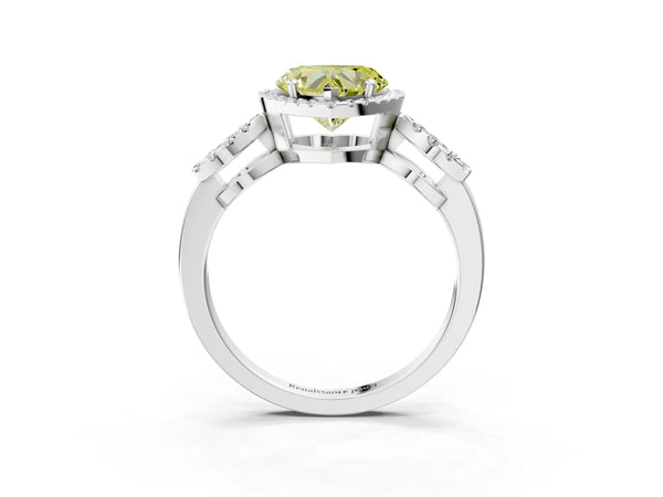 Sterling Silver Heart-Shaped Pave Infinity Halo Engagement Ring Setting for Fancy Yellow Center