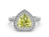 Silver Fancy Yellow Heart Cut Cut Halo Pavé Diamond Ring_12