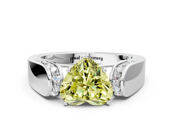 Sterling Silver Heart-Shaped Channel Set Engagement Ring Setting for Fancy Yellow Center