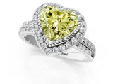 Silver Fancy Yellow Heart Cut Diamond Double Halo Ring with Split Shank and Four-Prong Setting_7