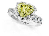 Silver Fancy Yellow Heart  Cut Diamond Floral Halo Engagement Ring with Shared Prong Setting 1