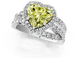 Silver Fancy Yellow Heart Cut Diamond Halo Ring with Round Split Shank and Prong Setting_1