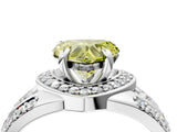 Silver Fancy Yellow Heart Cut Diamond Halo Ring with Split Shank and Bezel Accents and Four-Prong Setting_10