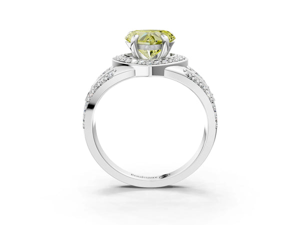Sterling Silver Heart-Shaped Hidden Halo Split Shank Engagement Ring Setting for Fancy Yellow Center