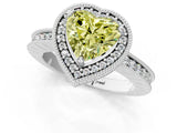 Silver Fancy Yellow Heart Cut Diamond Milgrain Halo Engagement Ring with Round Pavé Band and Prong Setting_25