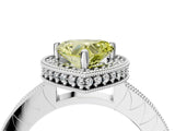 Silver Fancy Yellow Heart Cut Diamond Milgrain Halo Engagement Ring with Round Pavé Band and Prong Setting_28