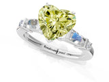 Silver Fancy Yellow Heart  Cut Diamond Ring with Baguette Side Stones, Channel Set Band, and Four-Prong Setting_13