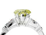 Silver Fancy Yellow Heart  Cut Diamond Ring with Baguette Side Stones, Channel Set Band, and Four-Prong Setting_16