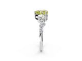 Silver Fancy Yellow Heart Cut Diamond Scattered Round Accent Ring with Prong Setting_2
