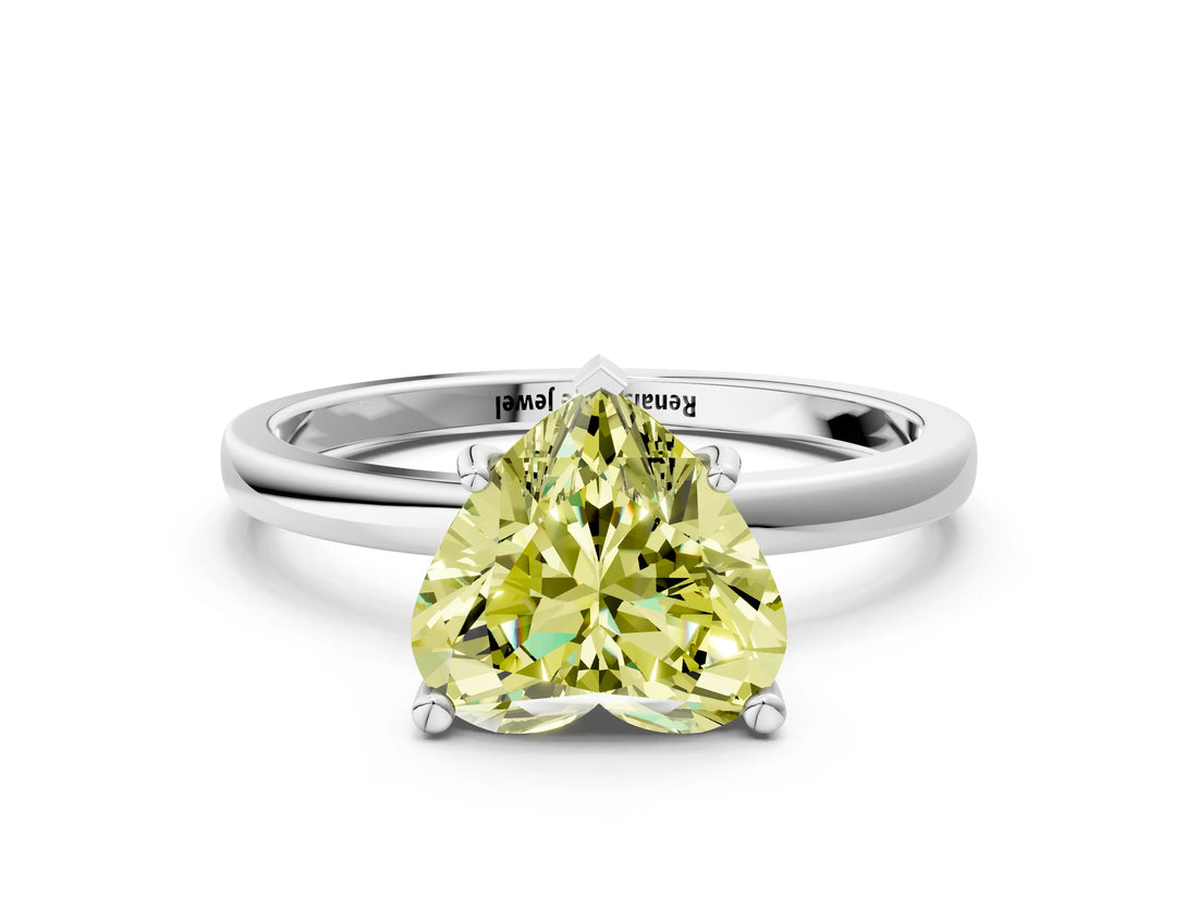 Silver Fancy Yellow Heart Cut Diamond Solitaire Ring with Classic Band and Four-Prong Setting_6