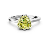 Silver Fancy Yellow Heart Cut Diamond Solitaire Ring with Flower Prong Setting and Classic Band_12