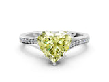 Silver Fancy Yellow Heart Cut Diamond Solitaire Ring with Pavé Band and Prong Setting_12
