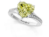 Silver Fancy Yellow Heart Cut Diamond Solitaire Ring with Pavé Band and Prong Setting_13