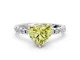 Silver Fancy Yellow Heart Cut Diamond Solitaire Ring with Round  Pavé Band and Four-Prong Setting_36