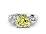 Silver Fancy Yellow Heart Cut Diamond Three-Stone Engagement Ring with Prong Setting and Pavé Band_6
