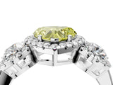 Silver Fancy Yellow Heart Cut Diamond Three-Stone Halo Ring with Prong Setting and Pavé Accents_10