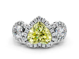 Silver Fancy Yellow Heart Cut Diamond Three-Stone Halo Ring with Prong Setting and Pavé Accents_6