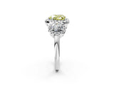Silver Fancy Yellow Heart Cut Diamond Three-Stone Halo Ring with Prong Setting and Pavé Accents_8