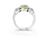 Silver Fancy Yellow Heart Cut Diamond Three-Stone Halo Ring with Prong Setting and Pavé Accents_9