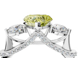 Silver Fancy Yellow Heart Cut Diamond Three-Stone Ring with Prong Setting and Pavé Band_10