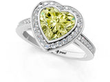 Silver Fancy Yellow Heart Cut Halo Bezel Diamond Pave Band Ring_7