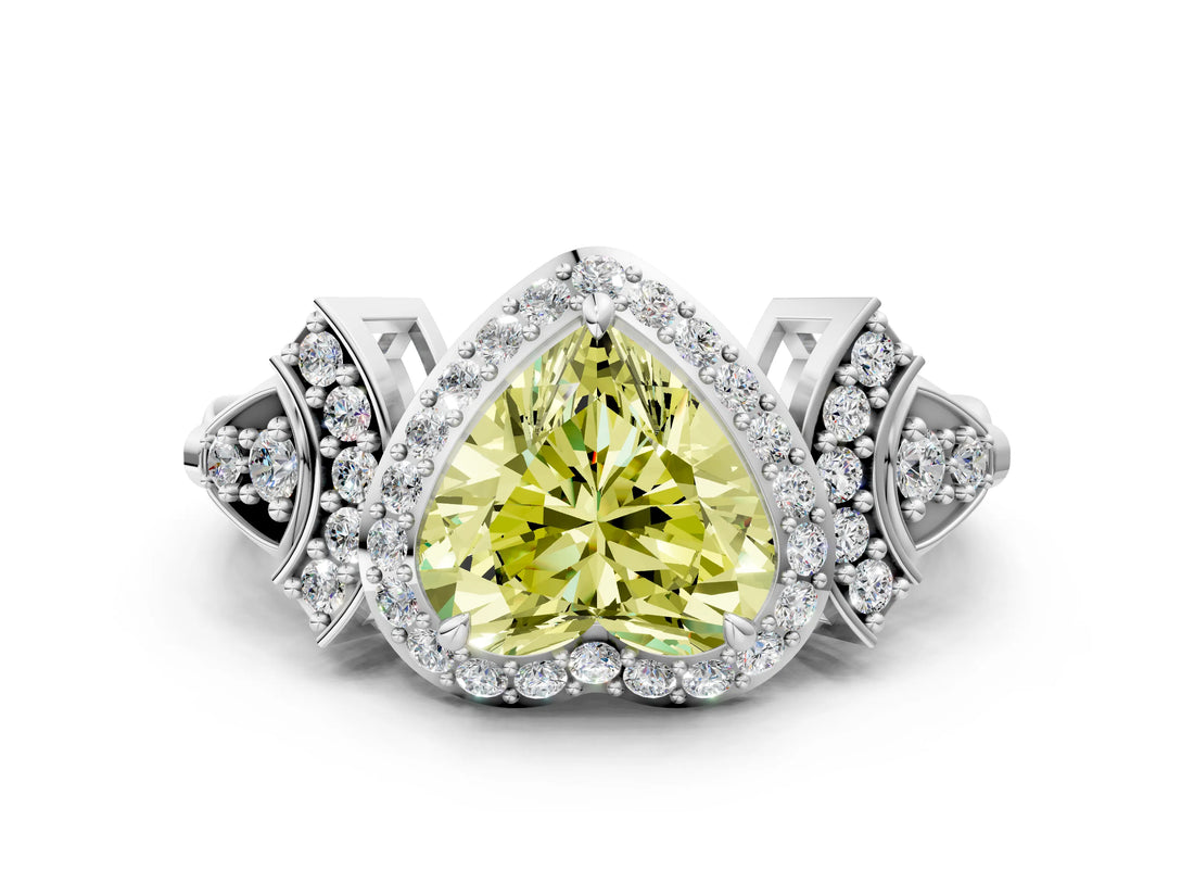 Silver Fancy Yellow Heart Cut Halo Diamond Split Shank Engagement Ring with Four-Prong Setting_6