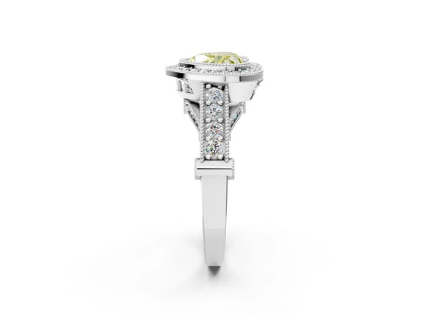 Sterling Silver Heart-Shaped Vintage Bezel Halo Engagement Ring Setting for Fancy Yellow Center