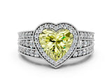 Silver Fancy Yellow Heart Cut Halo Diamond Split Shank Ring with Prong Setting_30