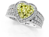 Silver Fancy Yellow Heart Cut Halo Diamond Split Shank Ring with Prong Setting_31