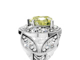 Silver Fancy Yellow Heart Cut Halo Milgrain Diamond Engagement Ring with Leaf Band and Four-Prong Setting_11