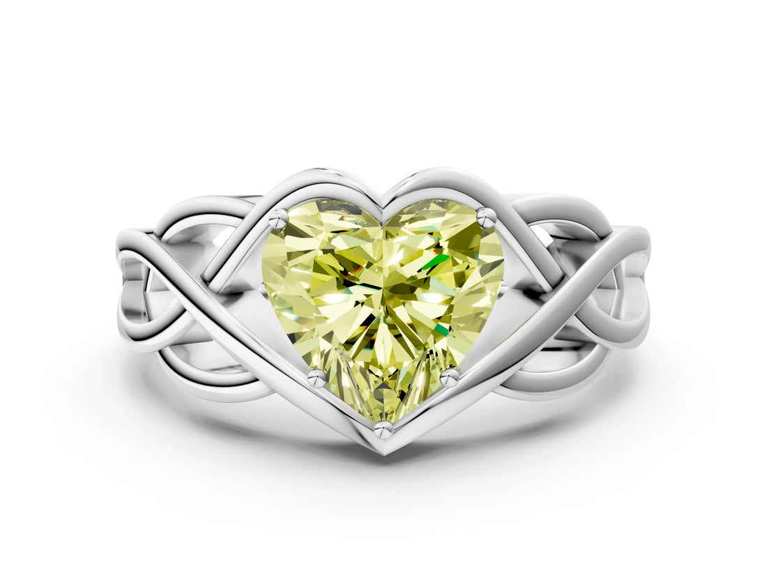 Silver Fancy Yellow Heart Cut Solitaire Intertwined Band Prong Setting Ring_6