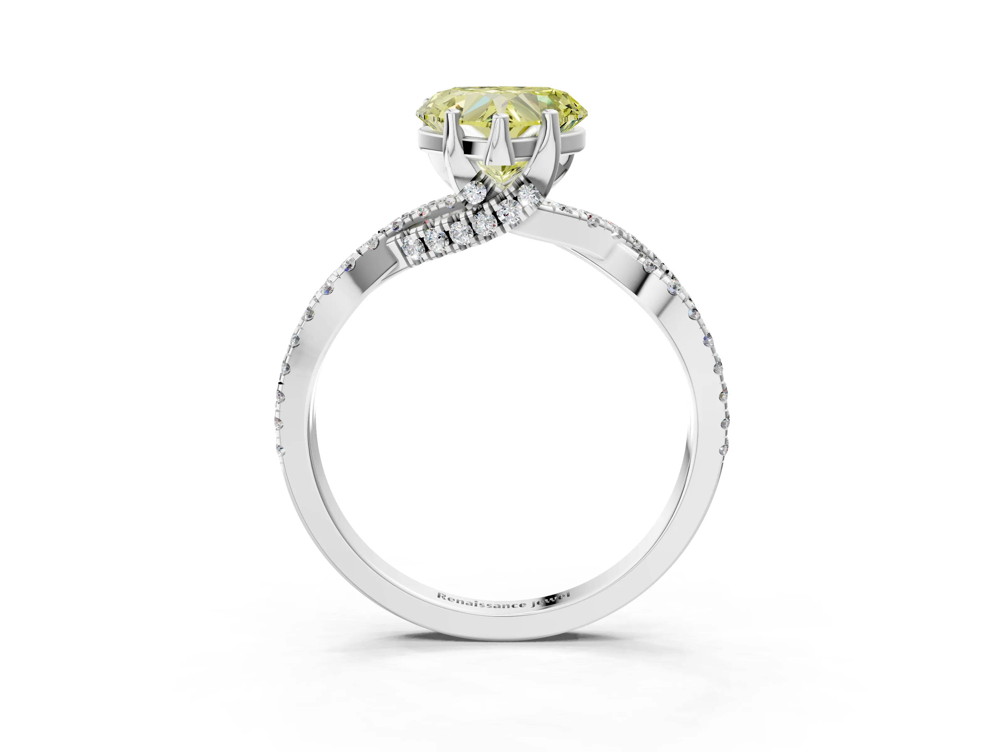 Silver Fancy Yellow Heart Cut Solitaire Twist Pave Diamond Engagement Ring with Prong Setting_45
