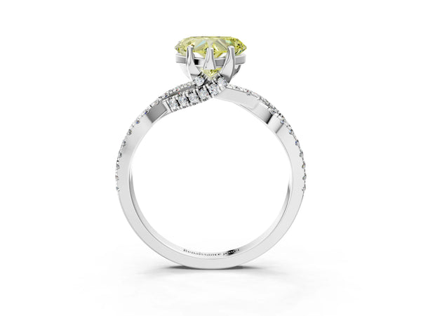 Sterling Silver Heart-Shaped Twisted Split Shank Engagement Ring Setting for Fancy Yellow Center