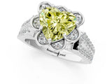 Silver Fancy Yellow Heart  Halo Diamond Floral Split Shank Engagement Ring 2