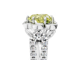 Silver Fancy Yellow Heart  Halo Diamond Floral Split Shank Engagement Ring