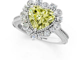 Silver Fancy Yellow Heart  Halo Milgrain Pave Diamond Ring with Four-Prong Setting 2