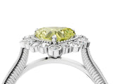 Silver Fancy Yellow Heart  Halo Milgrain Pave Diamond Ring with Four-Prong Setting 5