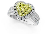 Silver Fancy Yellow Heart  Halo Round Diamond Pave Band with Prong Setting 2
