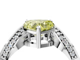 Silver Fancy Yellow Heart  Solitaire Diamond Engagement Ring with Pave Band and Four-Prong Setting