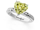 Silver Fancy Yellow Heart  Solitaire Diamond Engagement Ring with XO Engraved Band and Four-Prong Setting 1