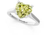 Silver Fancy Yellow Heart  Solitaire Diamond Ring with Four-Prong Setting and Tapered Band 1
