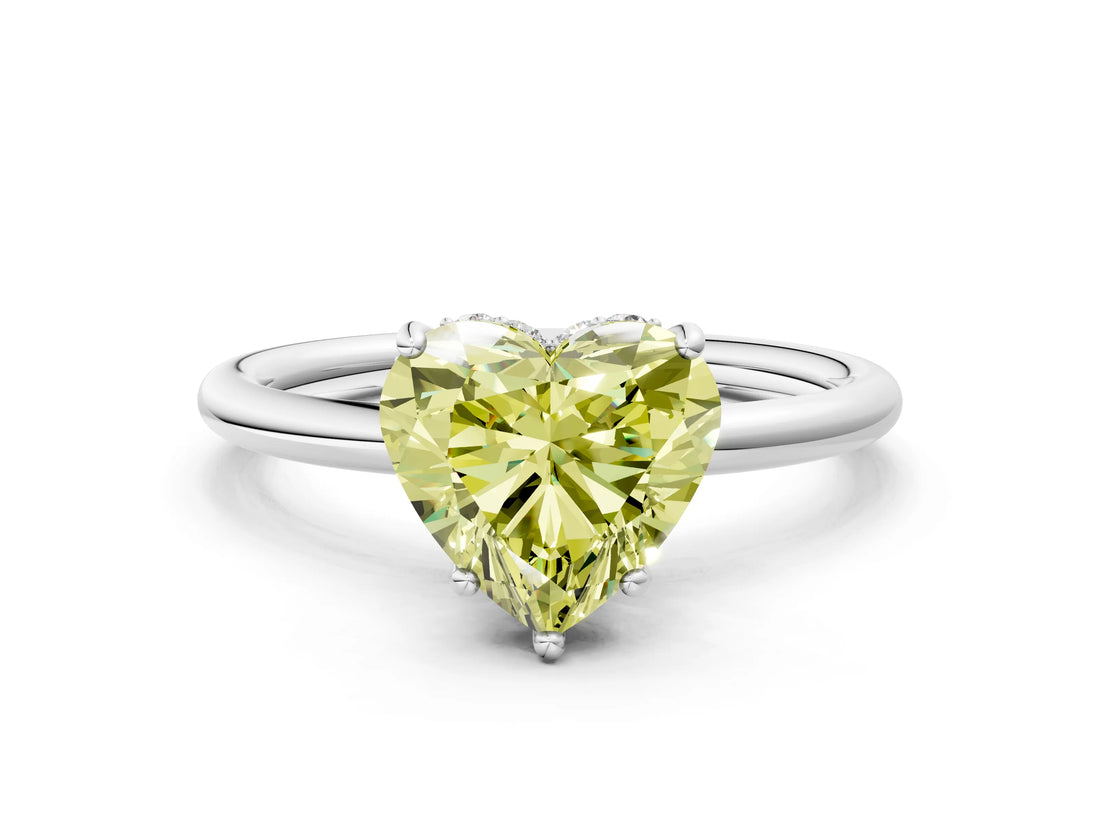 Silver Fancy Yellow Heart  Solitaire Diamond Ring with a Classic Band and Four-Prong Setting 1