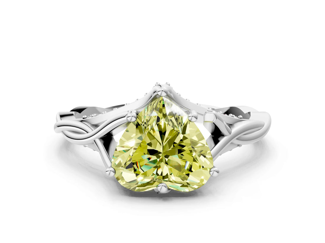 Silver Fancy Yellow Heart  Solitaire Twist Band Six-Prong Setting 1