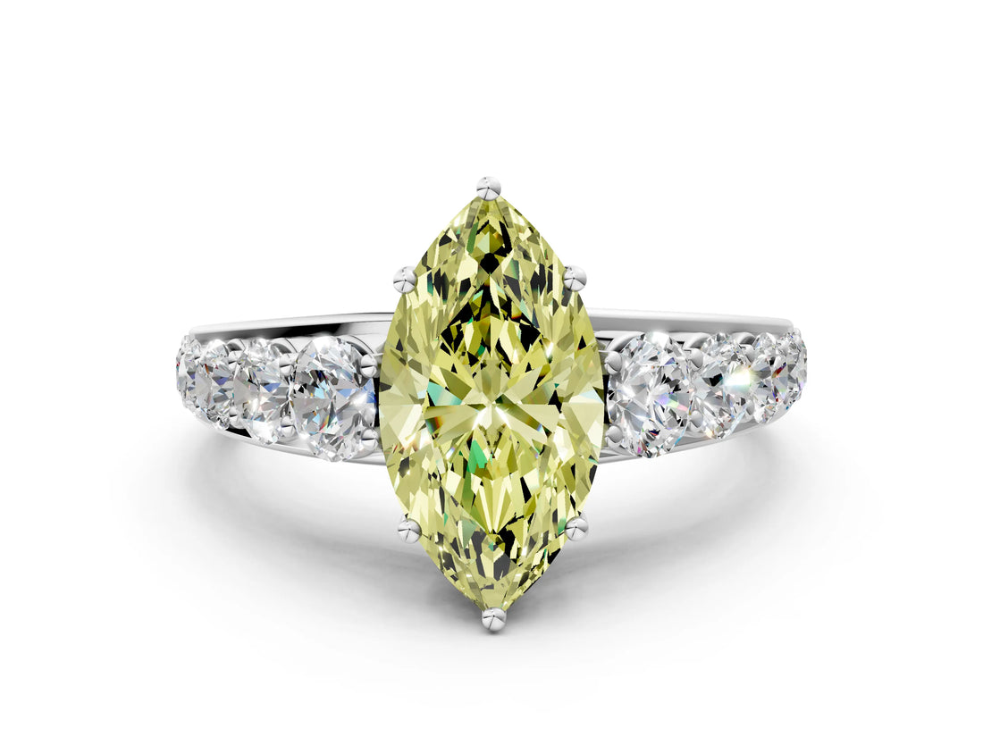 Silver Fancy Yellow Marquise Cut Brilliant Diamond Pavé Band with Six-Prong Setting_24
