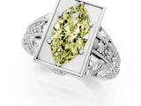 Silver Fancy Yellow Marquise Cut Brilliant Milgrain Filigree Diamond Ring with Square Prong Setting_13