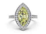 Silver Fancy Yellow Marquise Cut-Cut Diamond Halo Engagement Ring with Pave Band and Prong Setting_6