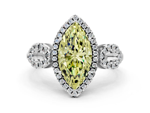 Sterling Silver Marquise Pave Infinity Halo Engagement Ring Setting for Fancy Yellow Center